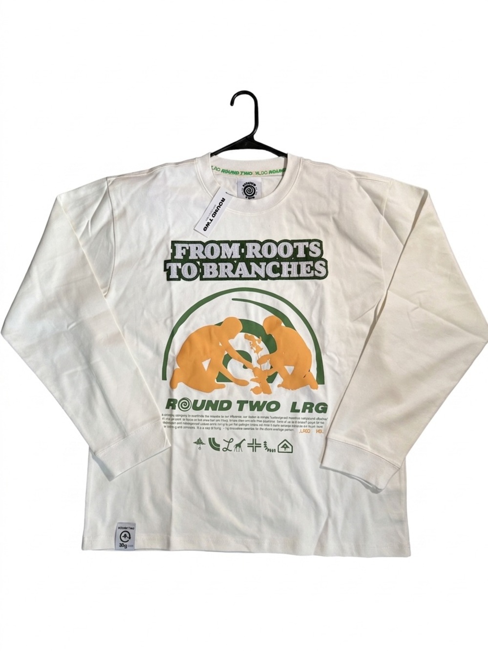 Lrg White Long Sleeve Tee with Green Logo Tag